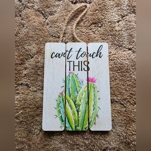 Rustic Cactus Wall Art with Green and Pink Highlights